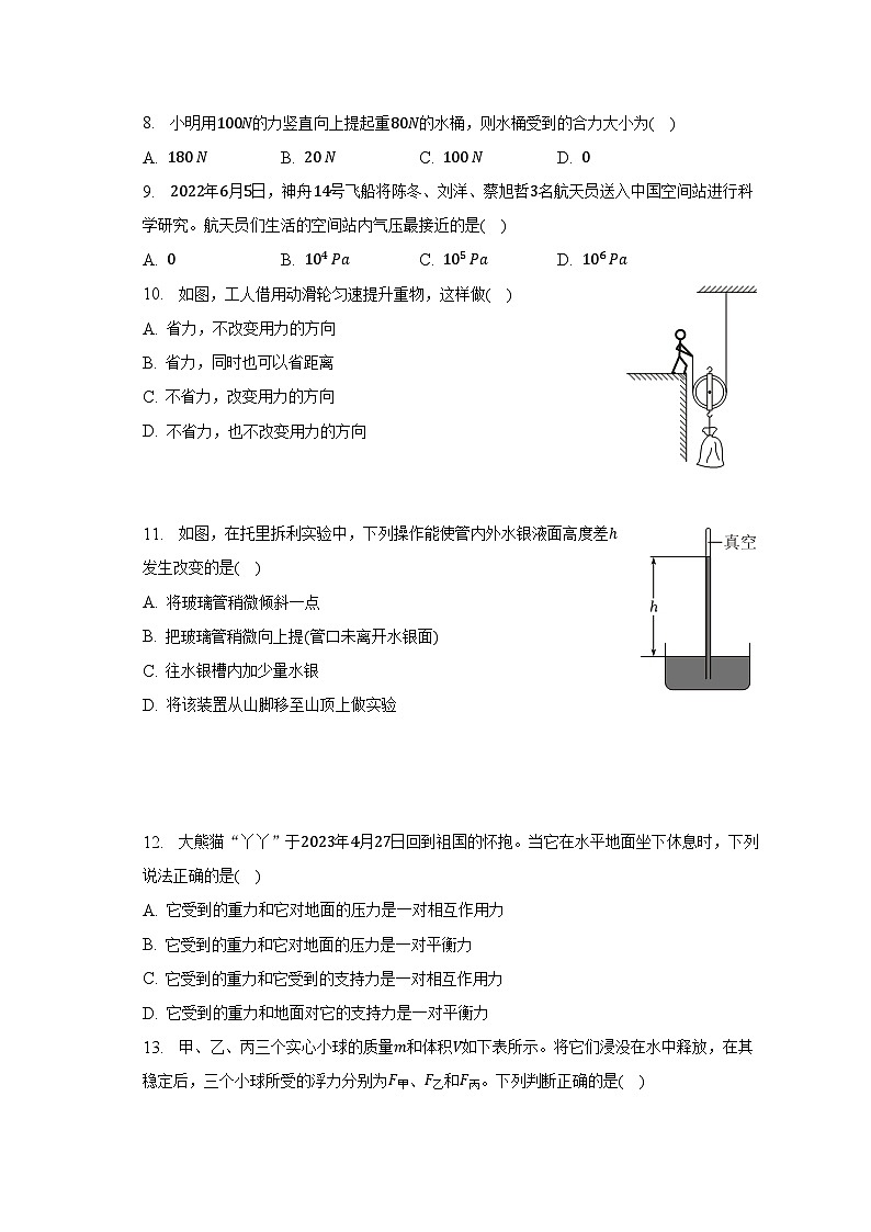 福建省三明市2022-2023学年八年级下学期期末物理试卷（含答案）第2页