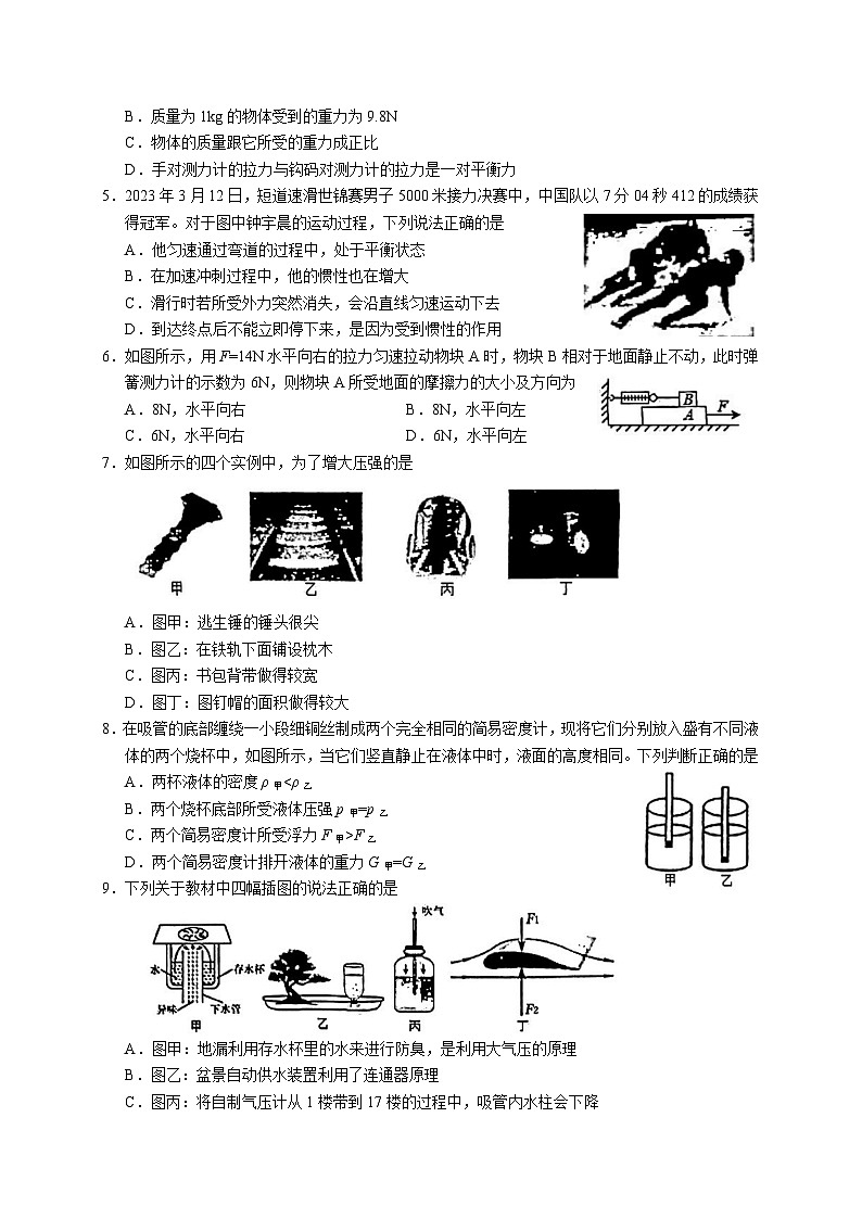 山东省滨州市沾化区2022-2023学年八年级下学期期末考试物理试题（含答案）02