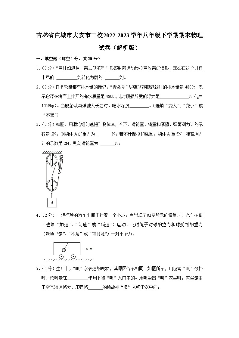 吉林省白城市大安市三校2022-2023学年八年级下学期期末物理试卷（含答案）01