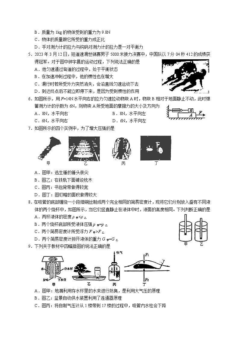 山东省滨州市沾化区2022-2023学年八年级下学期期末考试物理试题02