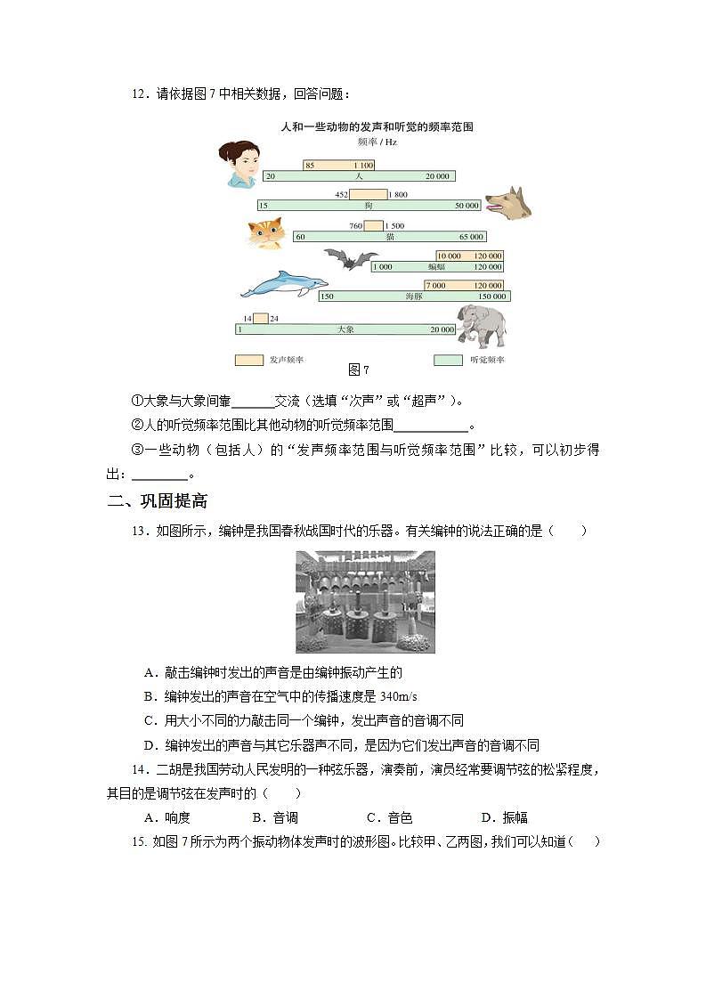 人教版八上物理  2.2 声音的特性【原卷版】第3页