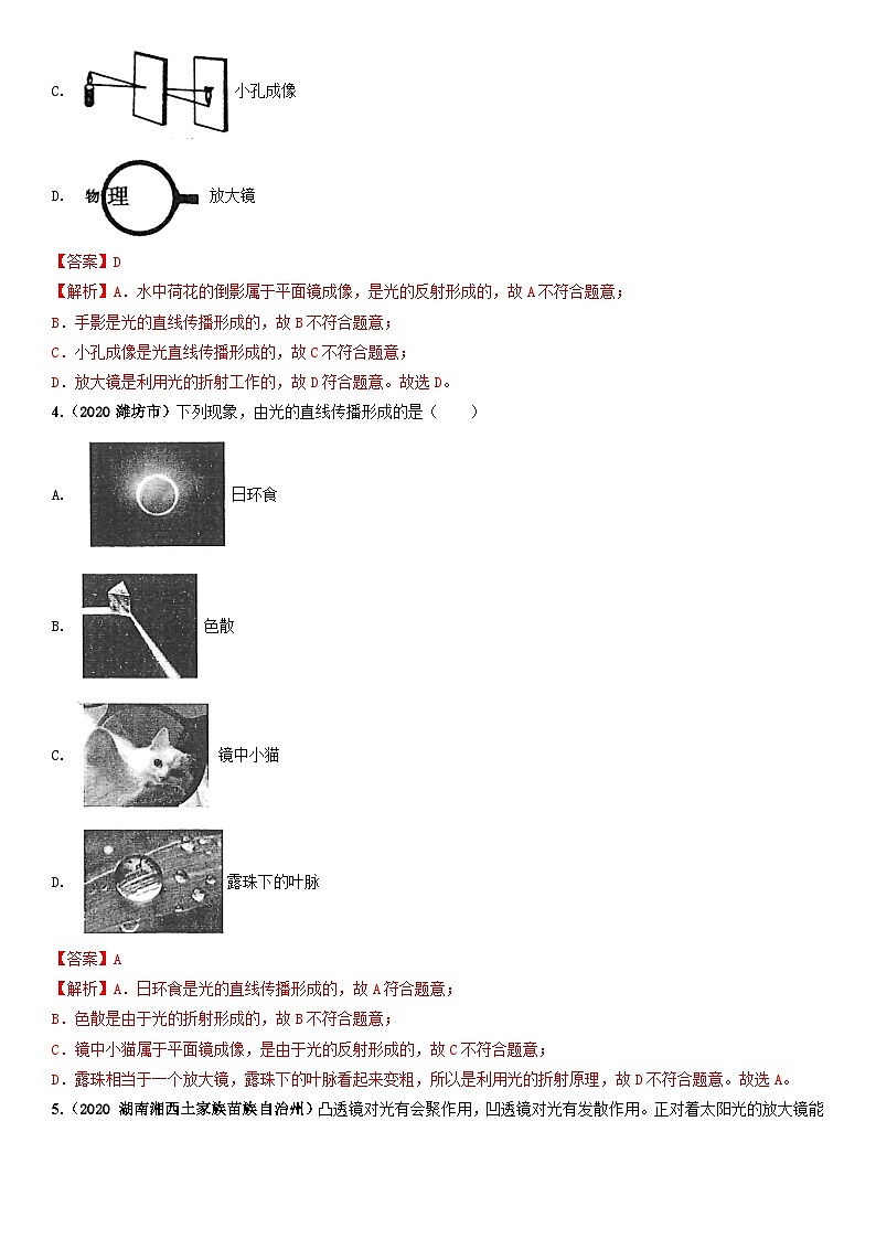 人教物理八上 5.1 透镜 练习 原卷+解析卷02