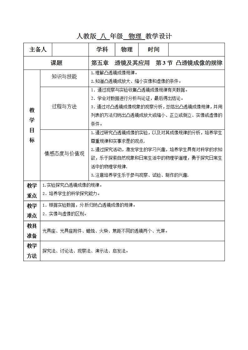 人教物理八上 5.3 凸透镜成像的规律 课件+教案+导学案+练习+素材01