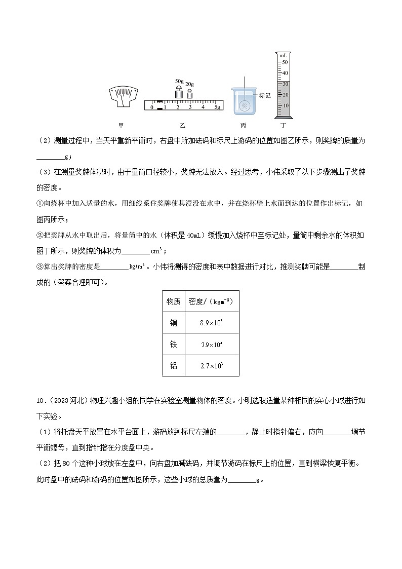 2023年中考物理真题分类汇编-专题06 质量和密度03