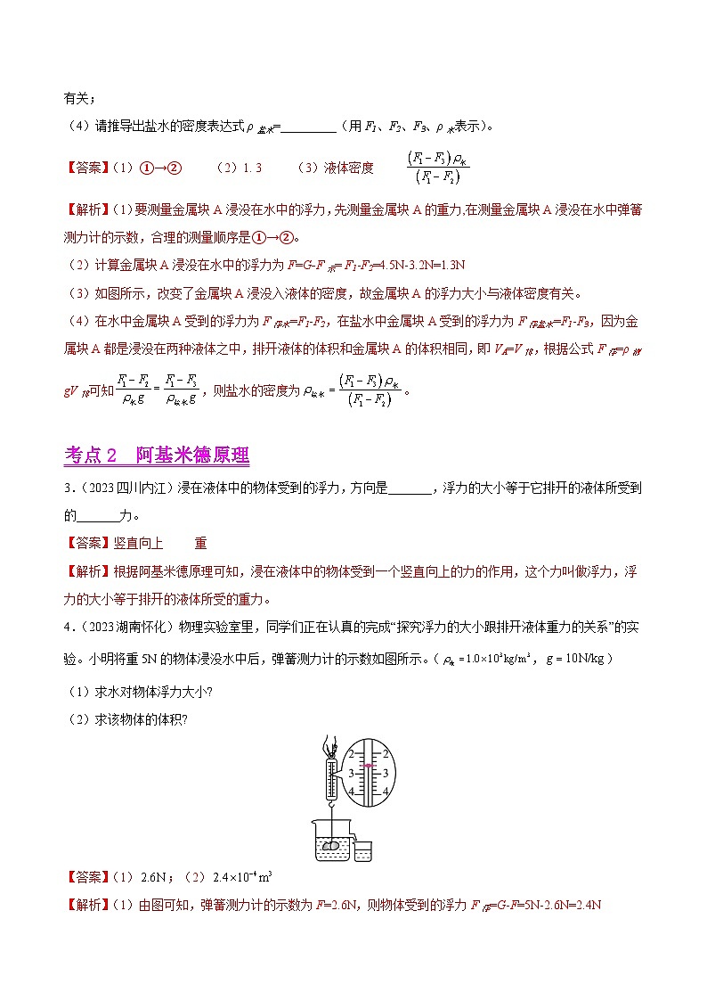 专题09 浮力及其应用-2023年中考物理真题分类汇编（全国版）（答案解析）第2页