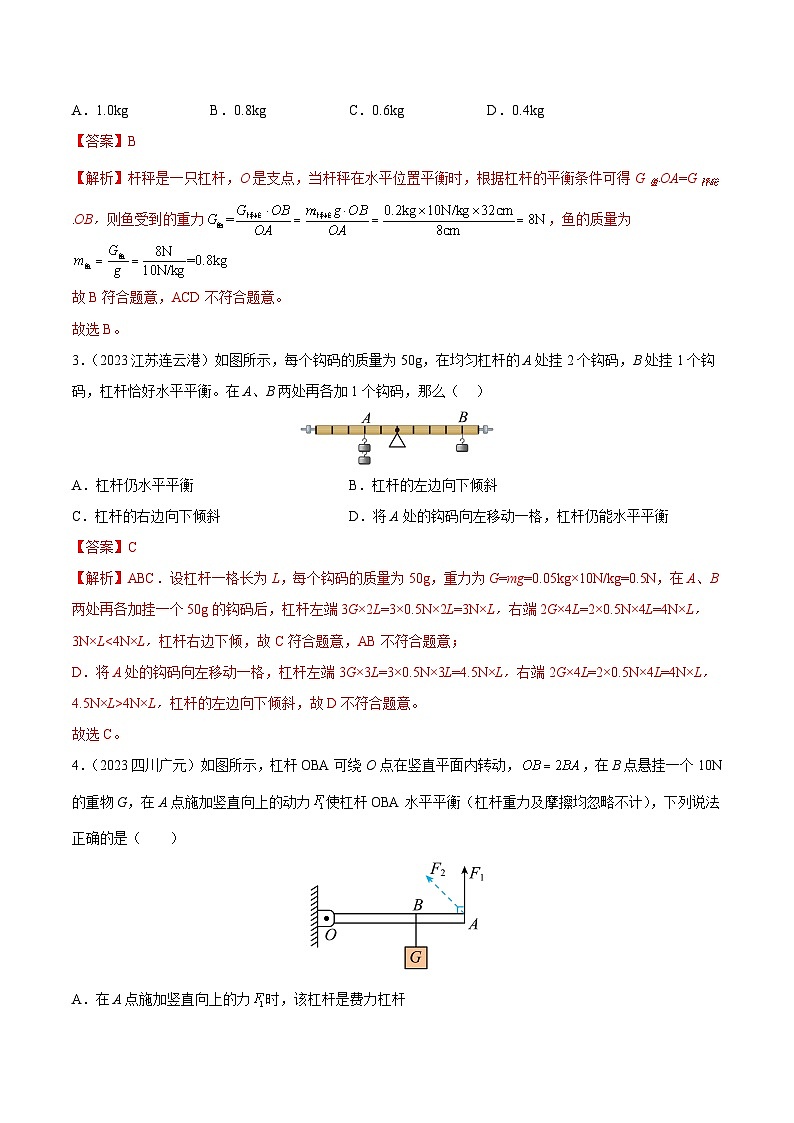 2023年中考物理真题分类汇编-专题10 简单机械02