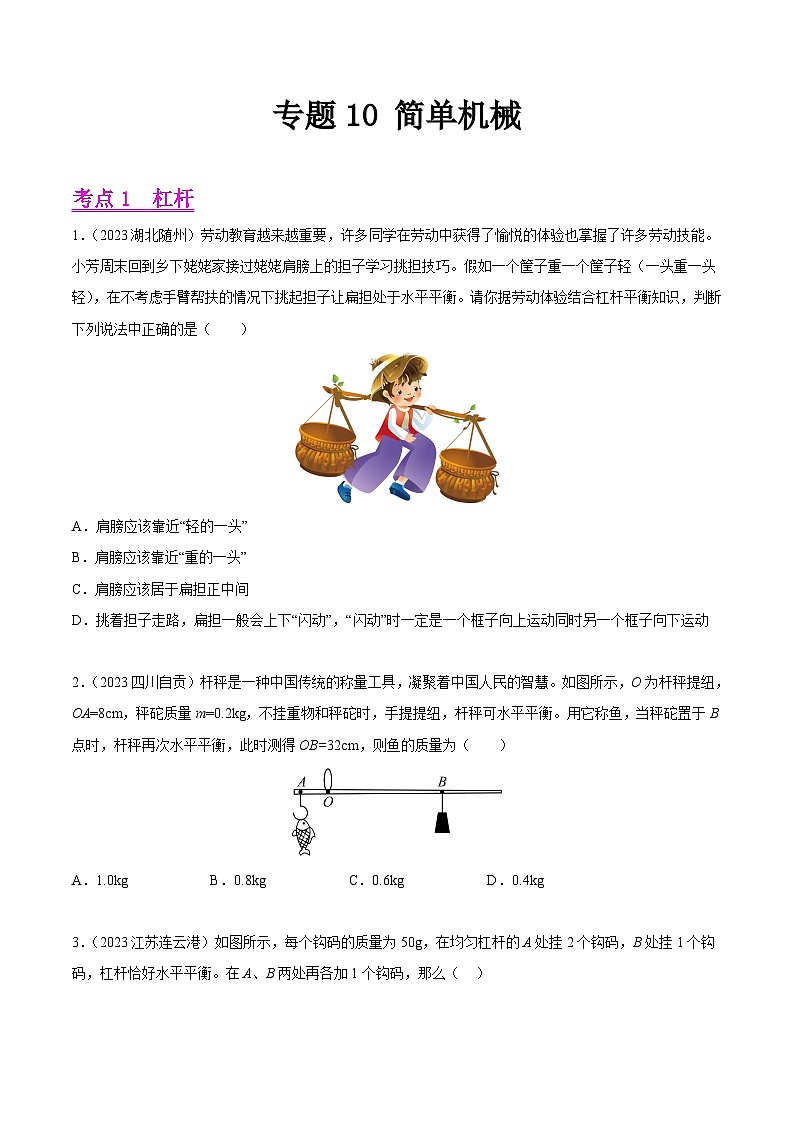 2023年中考物理真题分类汇编-专题10 简单机械01