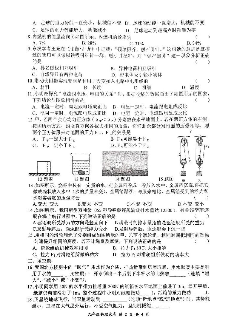 吉林省长春市吉大力旺实验初级中学2023-2024学年九年级上学期期初验收物理试题02