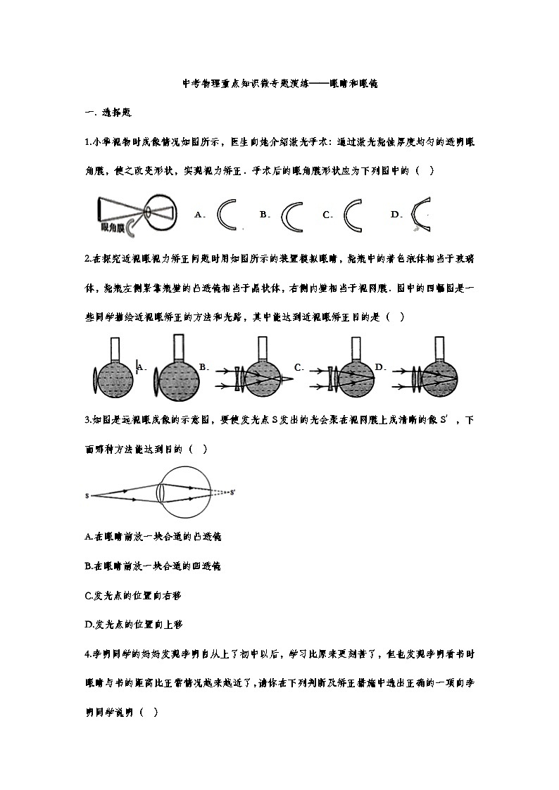 中考物理复习重点知识微专题演练——眼睛和眼镜第1页