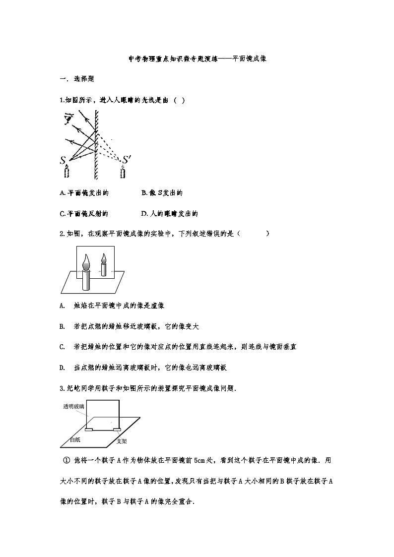 中考物理复习重点知识微专题演练——平面镜成像01