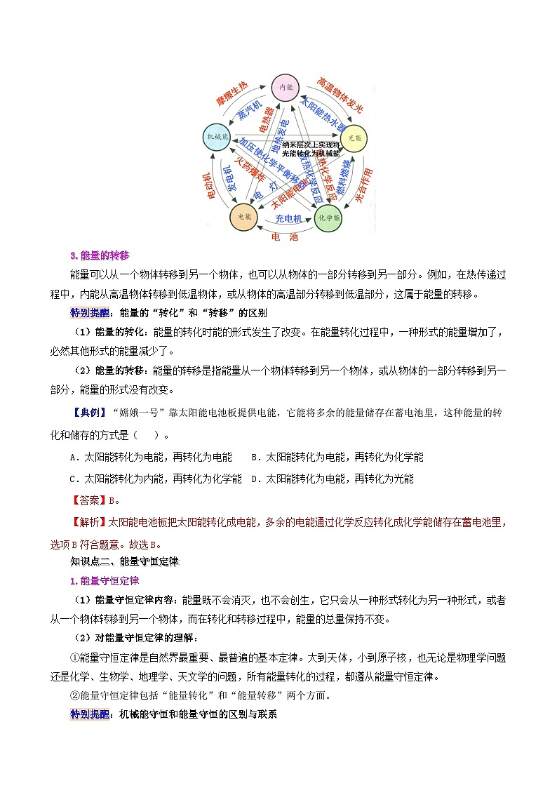 【同步讲义】人教版物理九年级全一册-课时14.3 能量的转化与守恒 讲义02