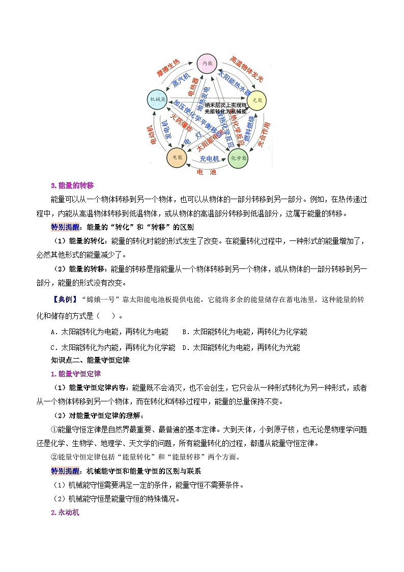 【同步讲义】人教版物理九年级全一册-课时14.3 能量的转化与守恒 讲义02