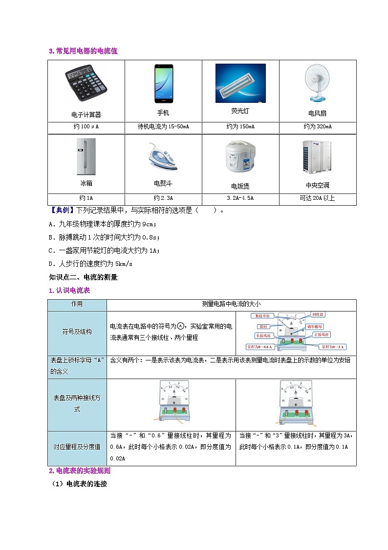 【同步讲义】人教版物理九年级全一册-课时15.4 电流的测量 讲义02