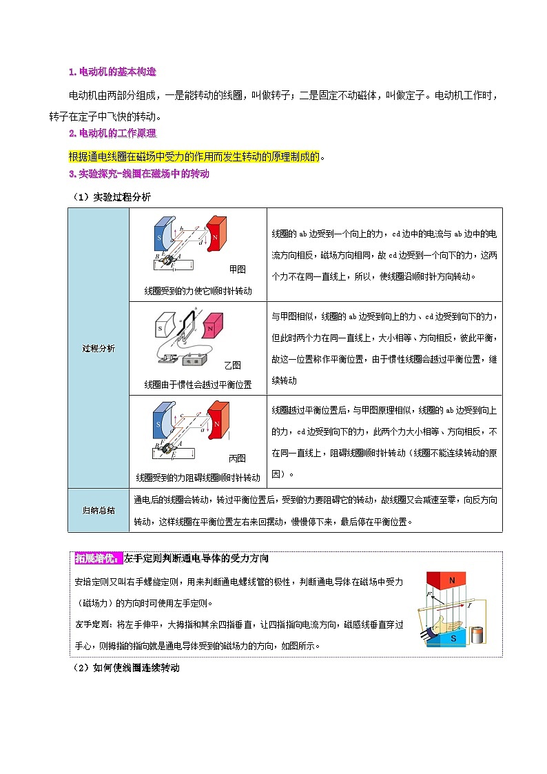 【同步讲义】人教版物理九年级全一册-课时20.4 电动机 讲义03