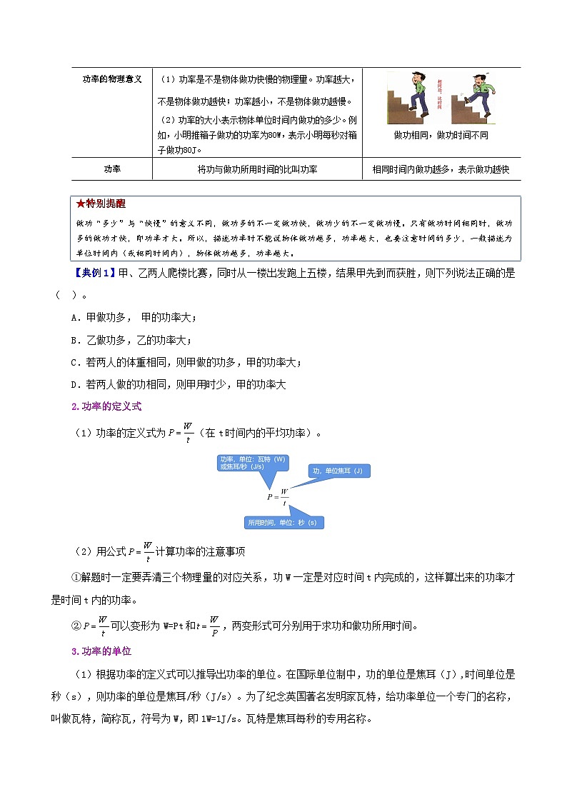 【同步讲义】人教版物理八年级下册-课时11.2 功率 讲义（原卷版）第2页
