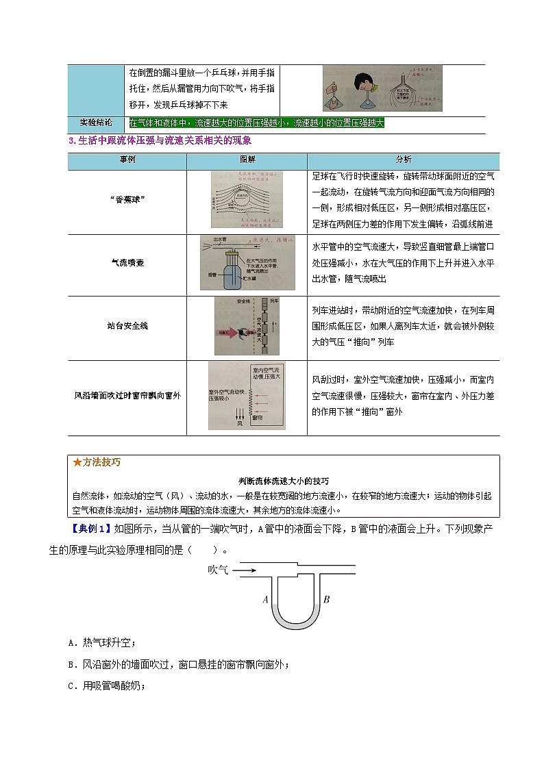 【同步讲义】人教版物理八年级下册-课时9.4 流体压强与流速关系 讲义（解析版）第2页