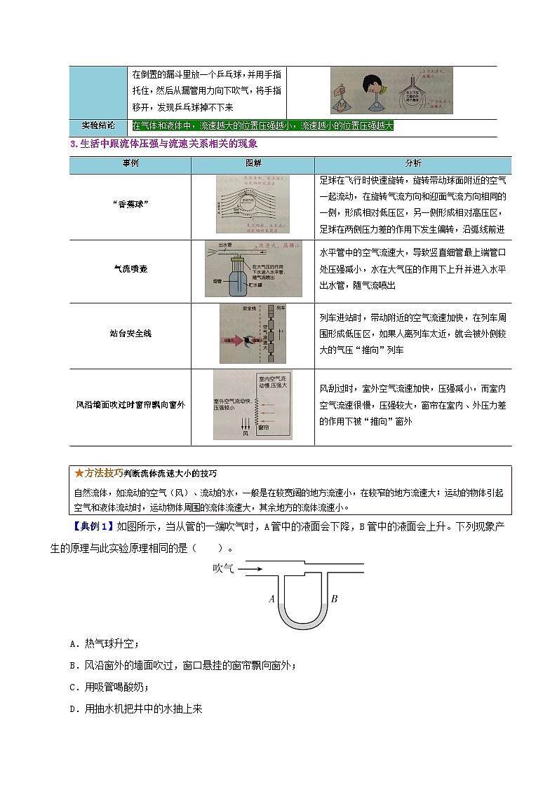 【同步讲义】人教版物理八年级下册-课时9.4 流体压强与流速关系 讲义（原卷版）第2页