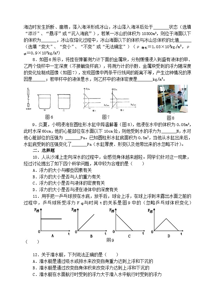 2023八年级物理下册第九章浮力单元测试题新版沪科版02