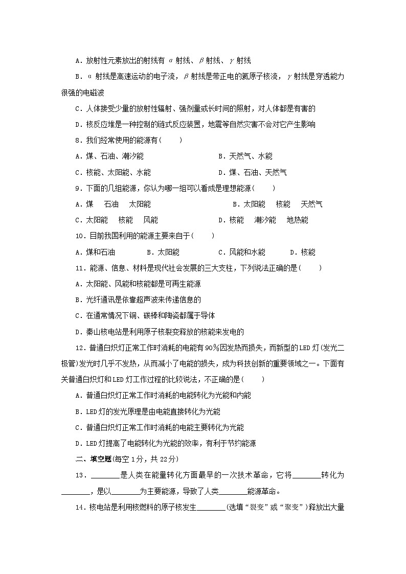 2023九年级物理下册第二十二章能源与可持续发展测试卷含解析新版新人教版第2页