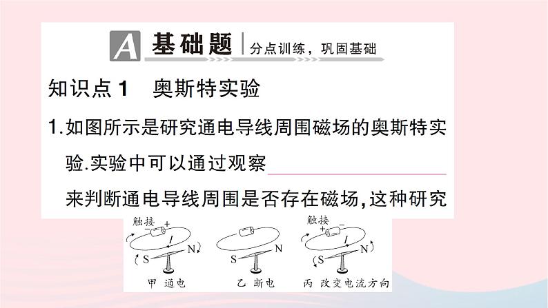 2023九年级物理全册第十七章从指南针到磁浮列车第二节电流的磁场第1课时奥斯特实验通电螺线管的磁场作业课件新版沪科版02