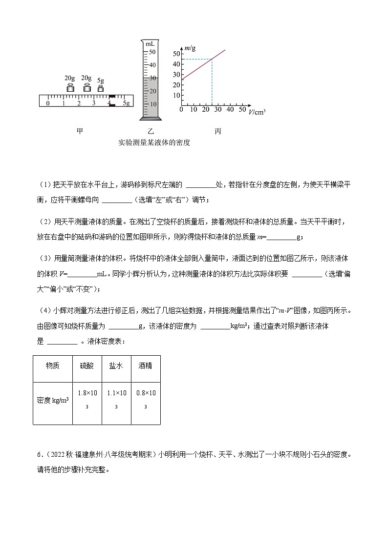 科学探究：物质的密度（2）+同步练习+2022-2023学年上学期福建省八年级物理期末试题选编第3页