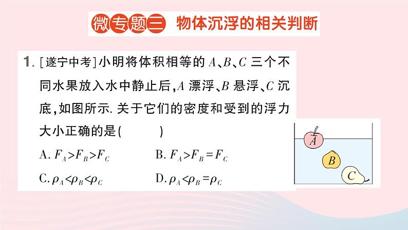 2023八年级物理下册第十章流体的力现象微专题三物体的沉浮相关判断作业课件新版教科版01