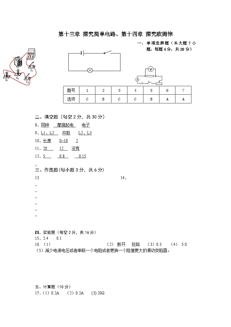 +第十三章+探究简单电路、第十四章+探究欧姆定律+单元测试卷-2020-2021学年沪粤版九年级物理上册01