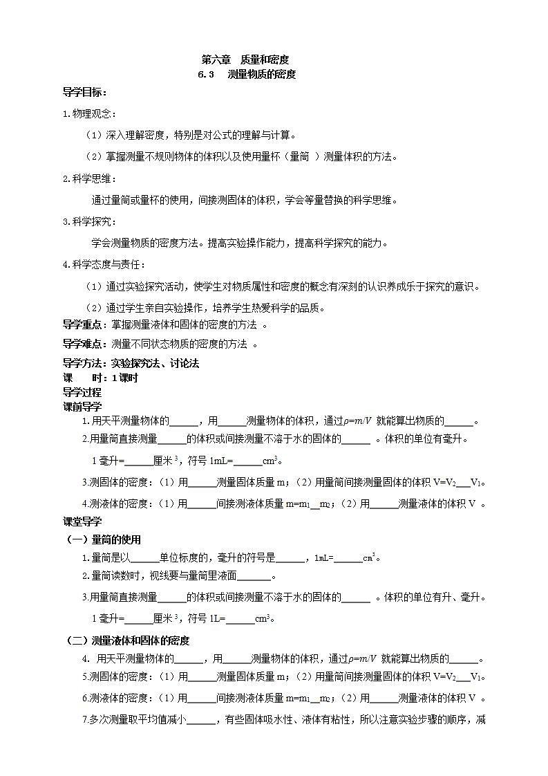 【核心素养】人教版物理八年级上册    6.3 《测量物质的密度》 课件+教案+学案01