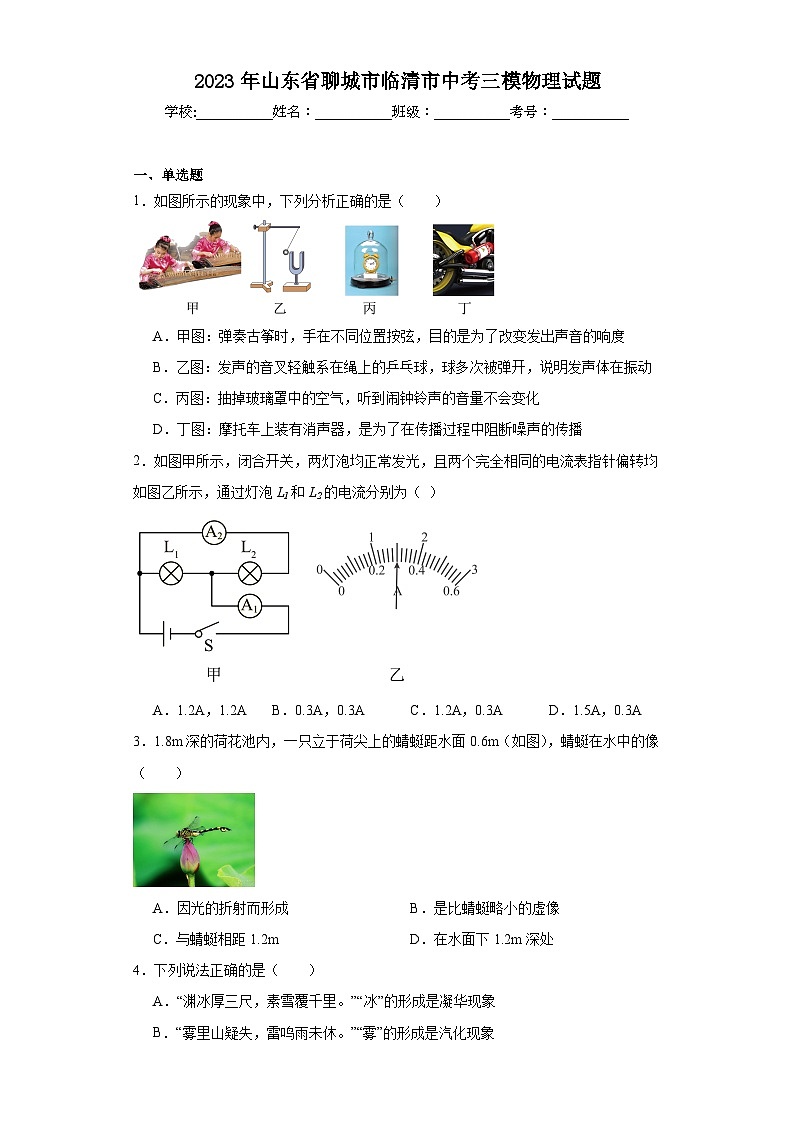 2023年山东省聊城市临清市中考三模物理试题（含解析）01