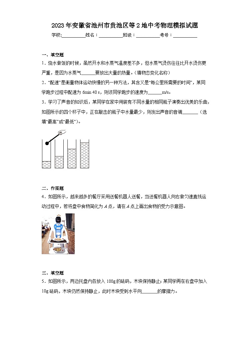 2023年安徽省池州市贵池区等2地中考物理模拟试题（含解析）第1页