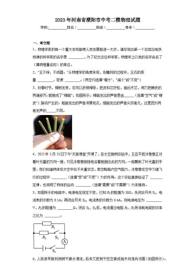 2023年河南省濮阳市中考二模物理试题（含解析）01