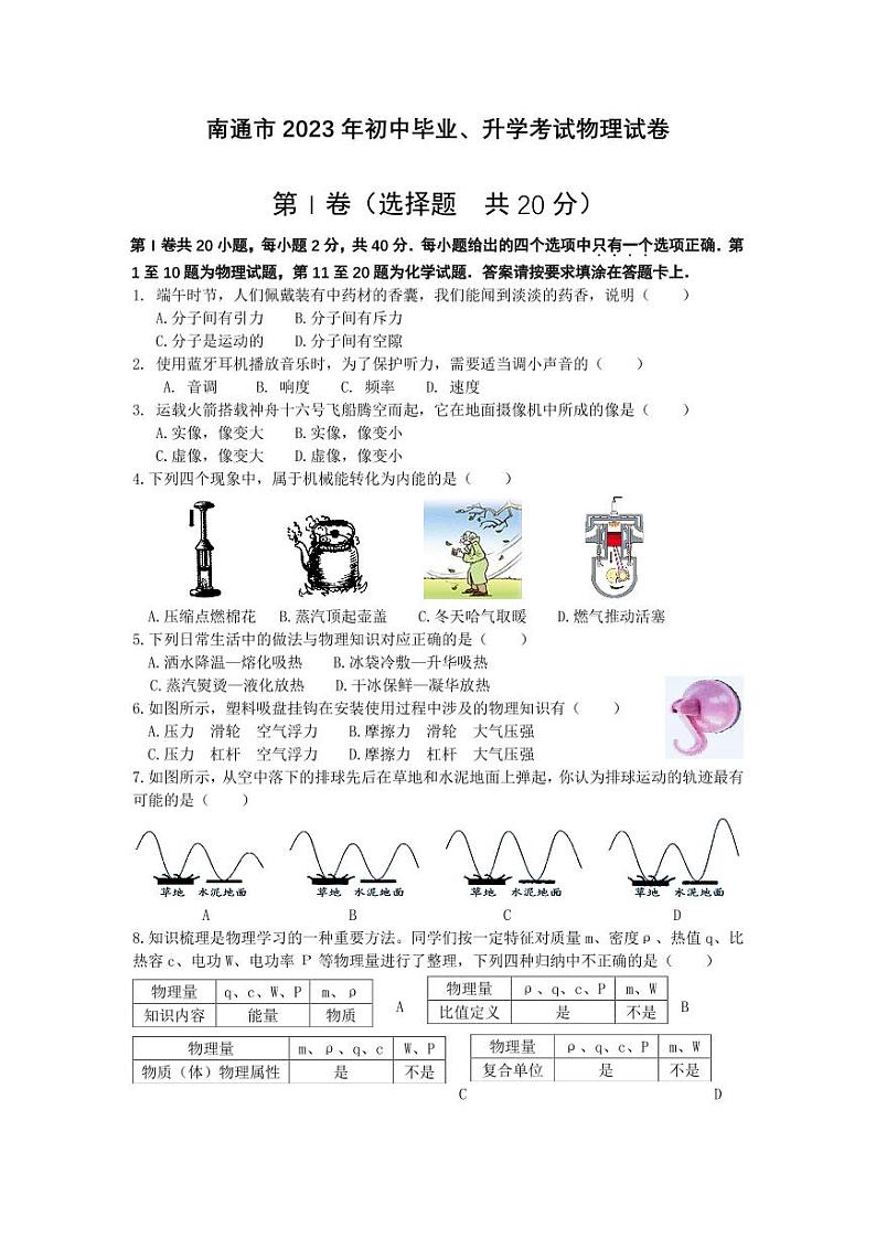 2023年江苏省南通市中考物理试卷01