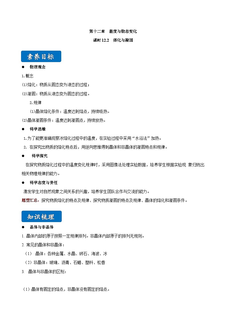 12.2 熔化与凝固-九年级物理同步讲义（沪科版）01