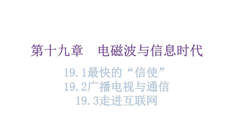 粤教沪科版九年级物理下册第十九章电磁波与信息时代19-1最快的“信使”19-2广播电视与通信19-3走进互联网教学课件01