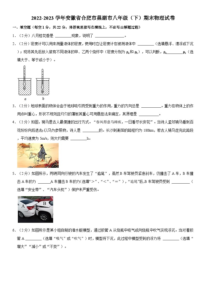 安徽省合肥市巢湖市2022-2023学年八年级下学期期末物理试卷01