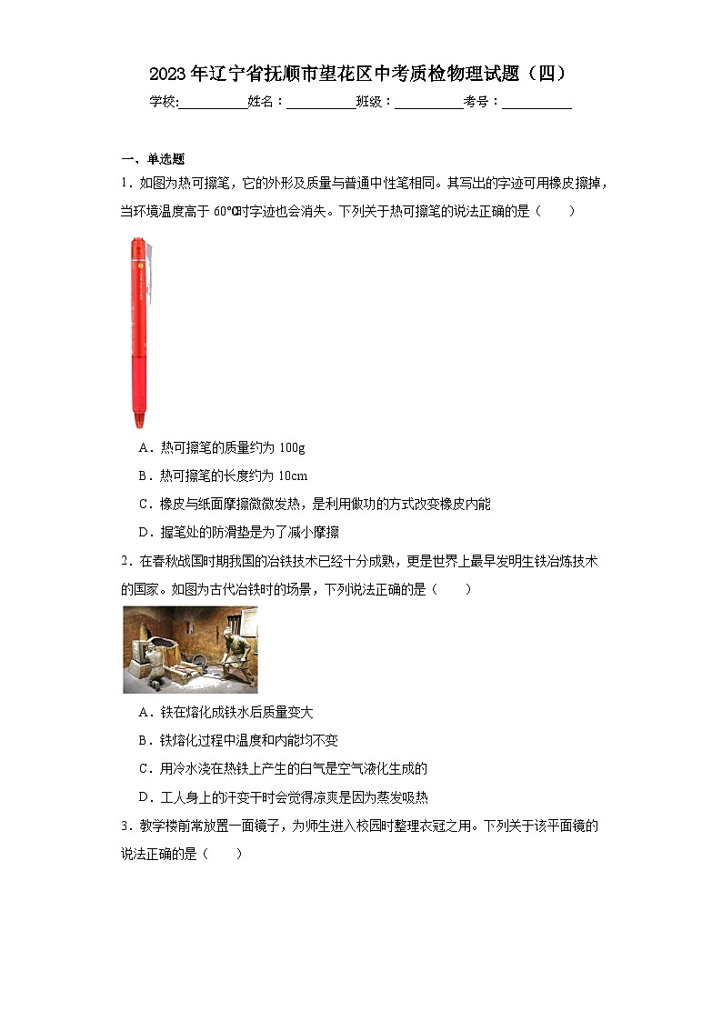 2023年辽宁省抚顺市望花区中考质检物理试题（四）（含解析）01