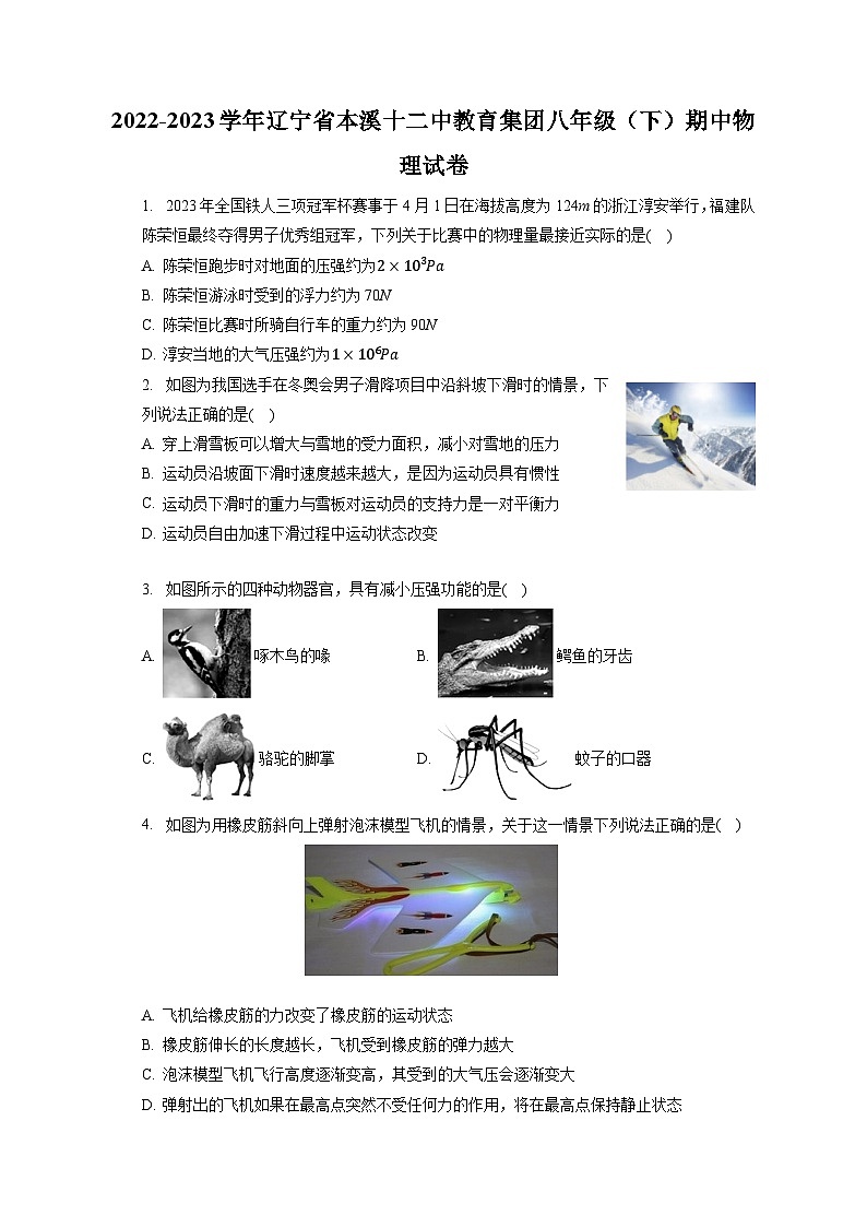 辽宁省本溪第十二中学教育集团2022-2023学年八年级下学期期中物理试卷第1页