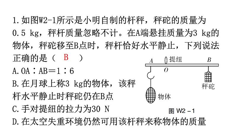 人教版中考物理复习微专题2生活中的杠杆——杆秤课件第2页