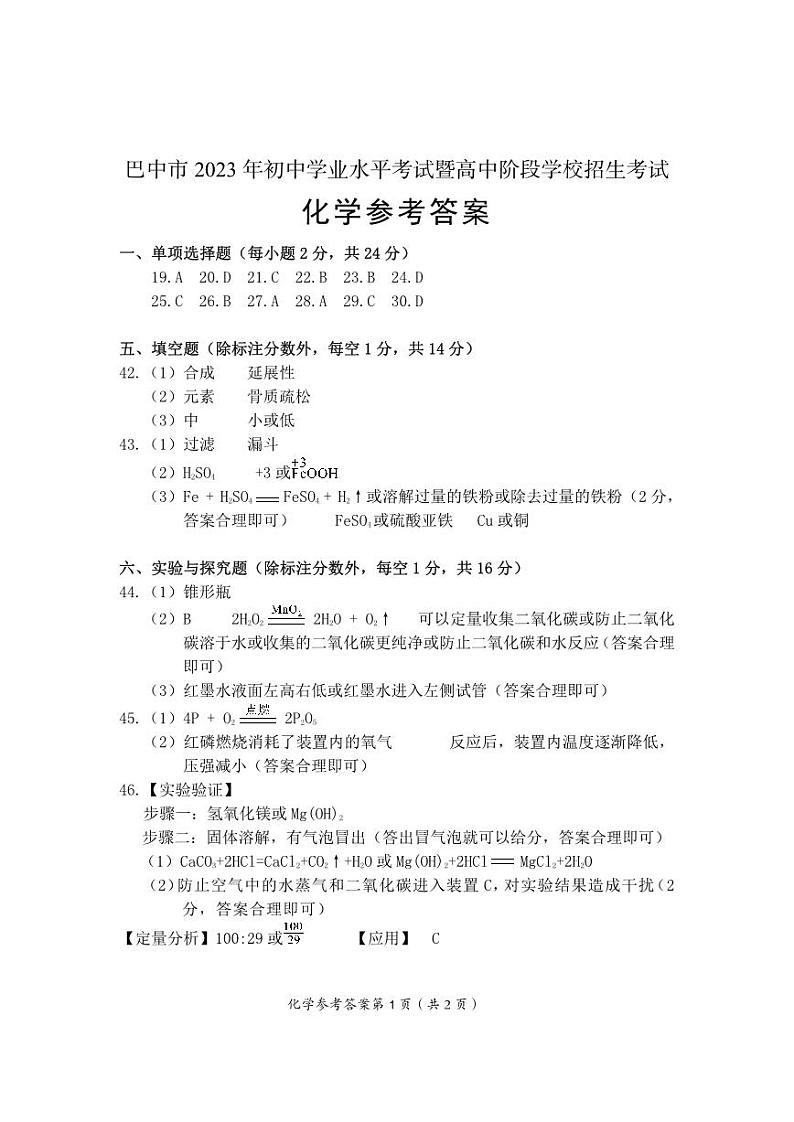 _2023年四川省巴中市中考物理真题01