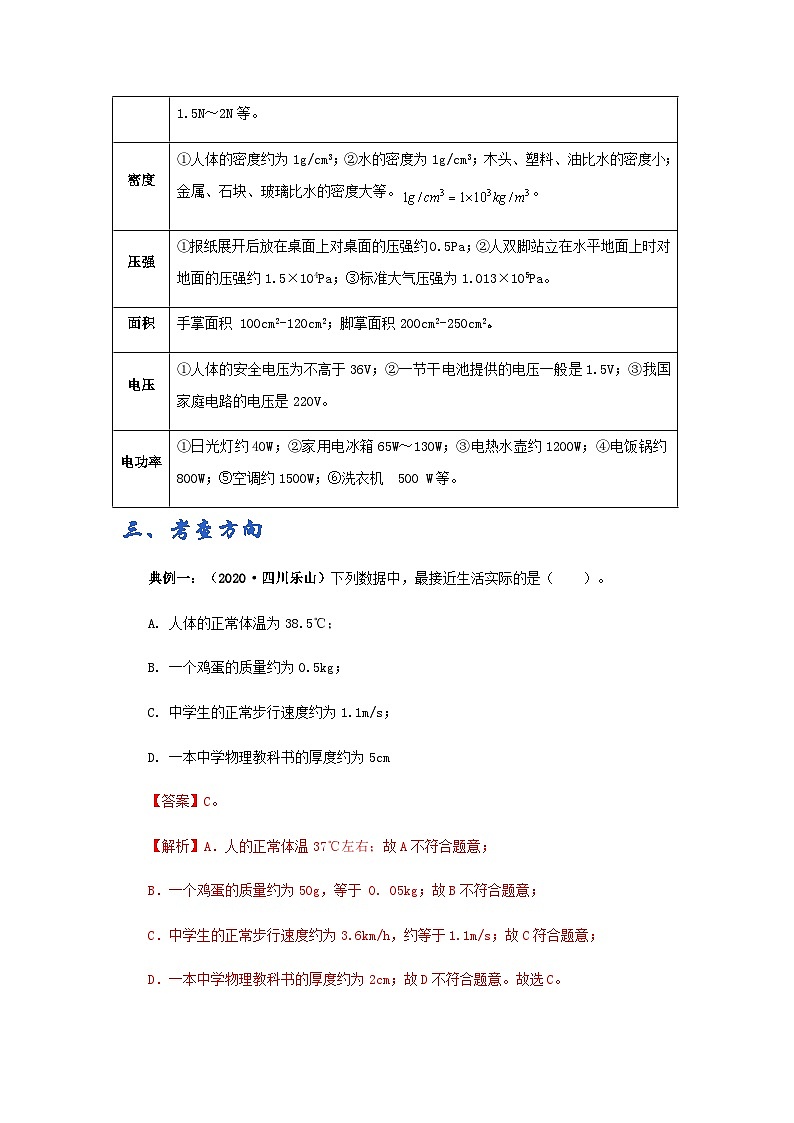 (辅导班专用)九年级物理寒假讲义 专题22  物理量估测（讲义）03