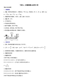 中考物理二轮专项复习核心考点突破与必刷题练习专题11 质量测量与密度计算（含解析）