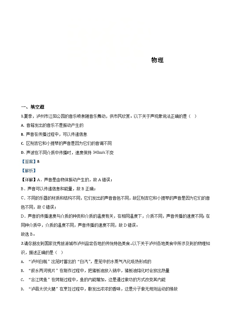 2020年四川省泸州市中考物理试题（含解析）01