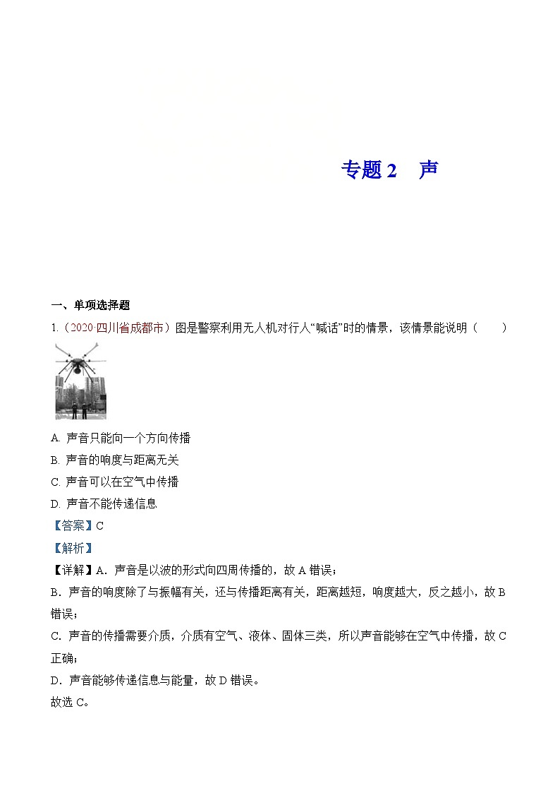 中考物理一轮复习巩固练习专题2  声（含解析）01