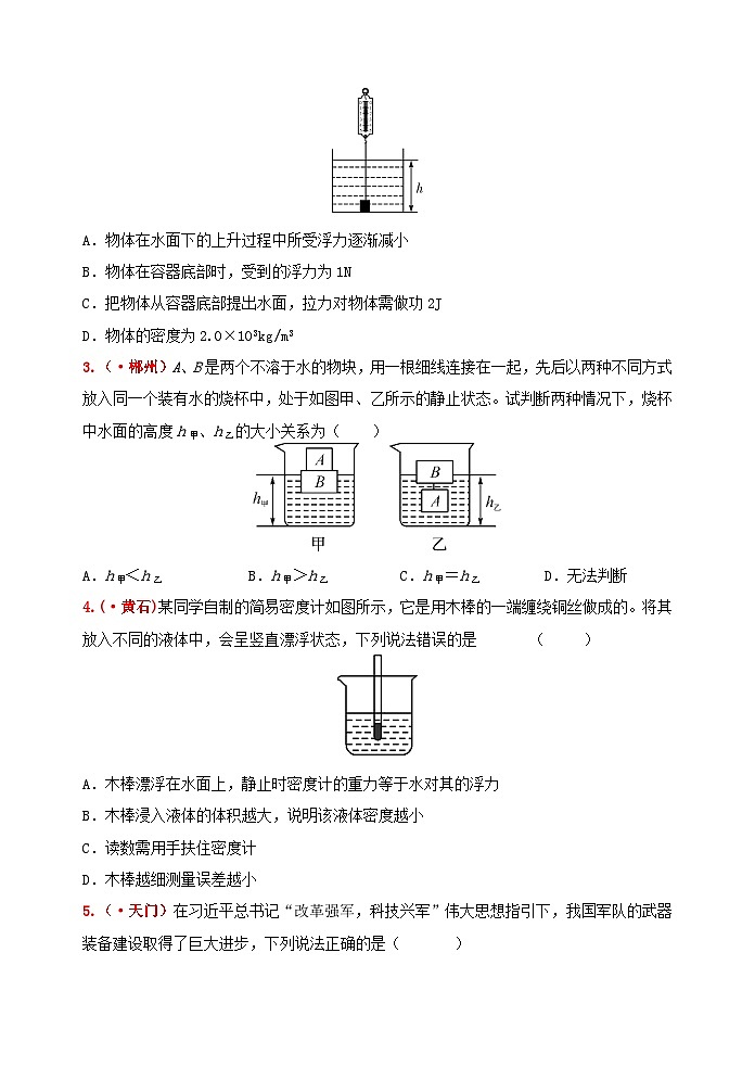 中考物理一轮复习强化训练10：浮力（含答案）第2页
