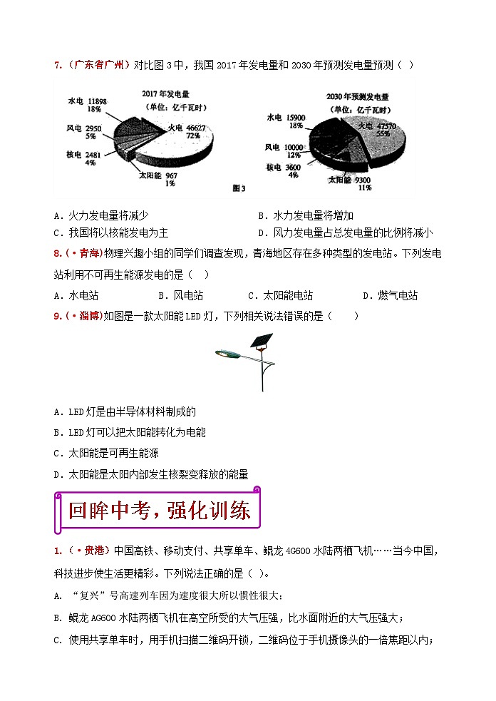 中考物理一轮复习强化训练22：能源与可持续发展（含答案）第3页