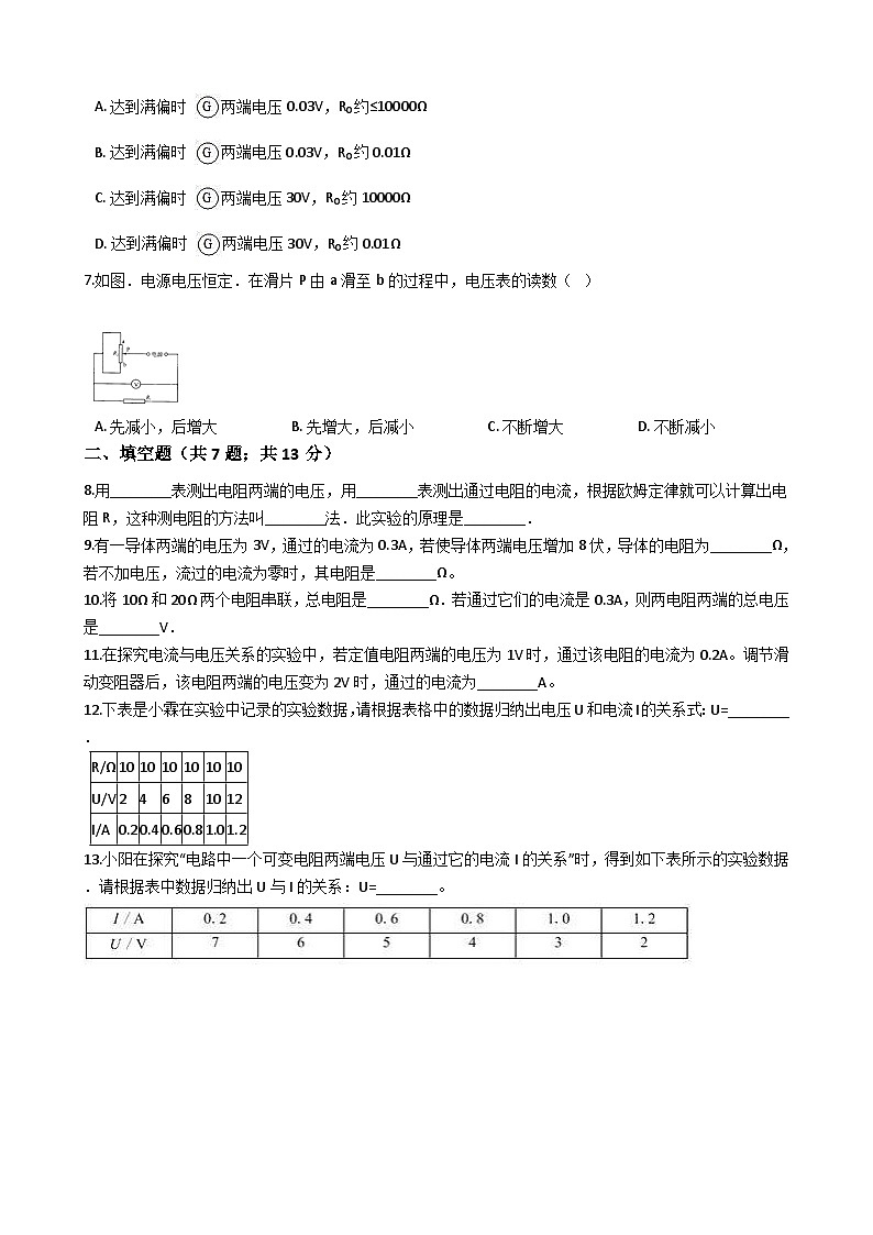 中考物理一轮复习：第17章欧姆定律检测题（含解析）02