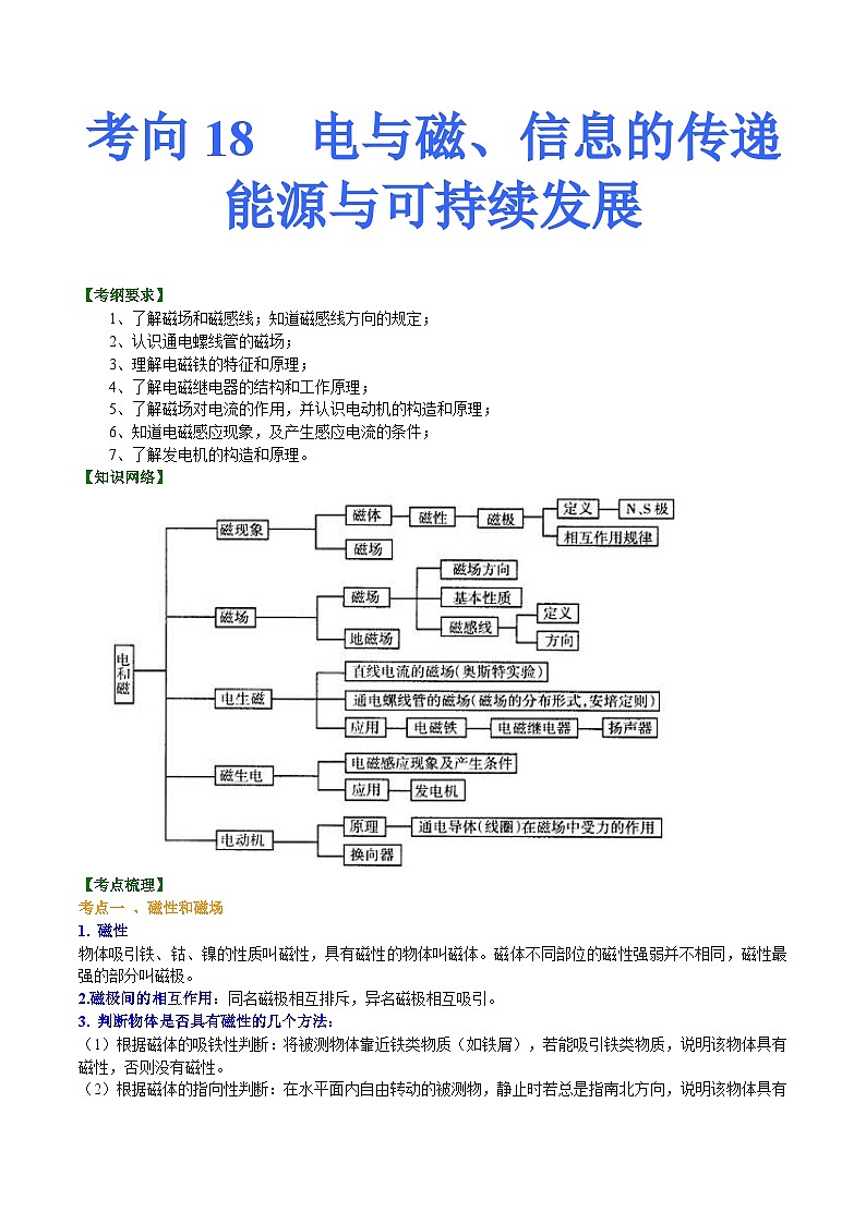 中考物理一轮复习考点专练专题18 电与磁、信息的传递、能源与可持续发展（含解析）第1页