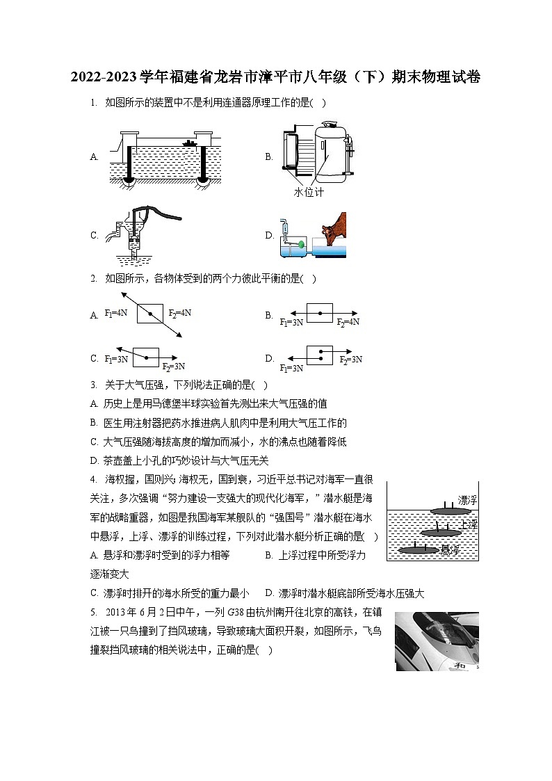 福建省龙岩市漳平市2022-2023学年八年级下学期期末物理试卷01