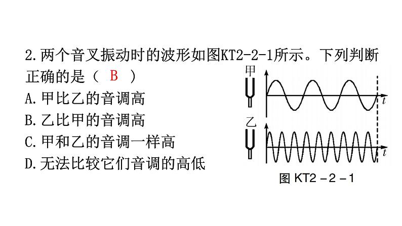 人教版八年级物理上册第二章第2节声音的特性第一课时音调、超声波和次声波练习课件第3页