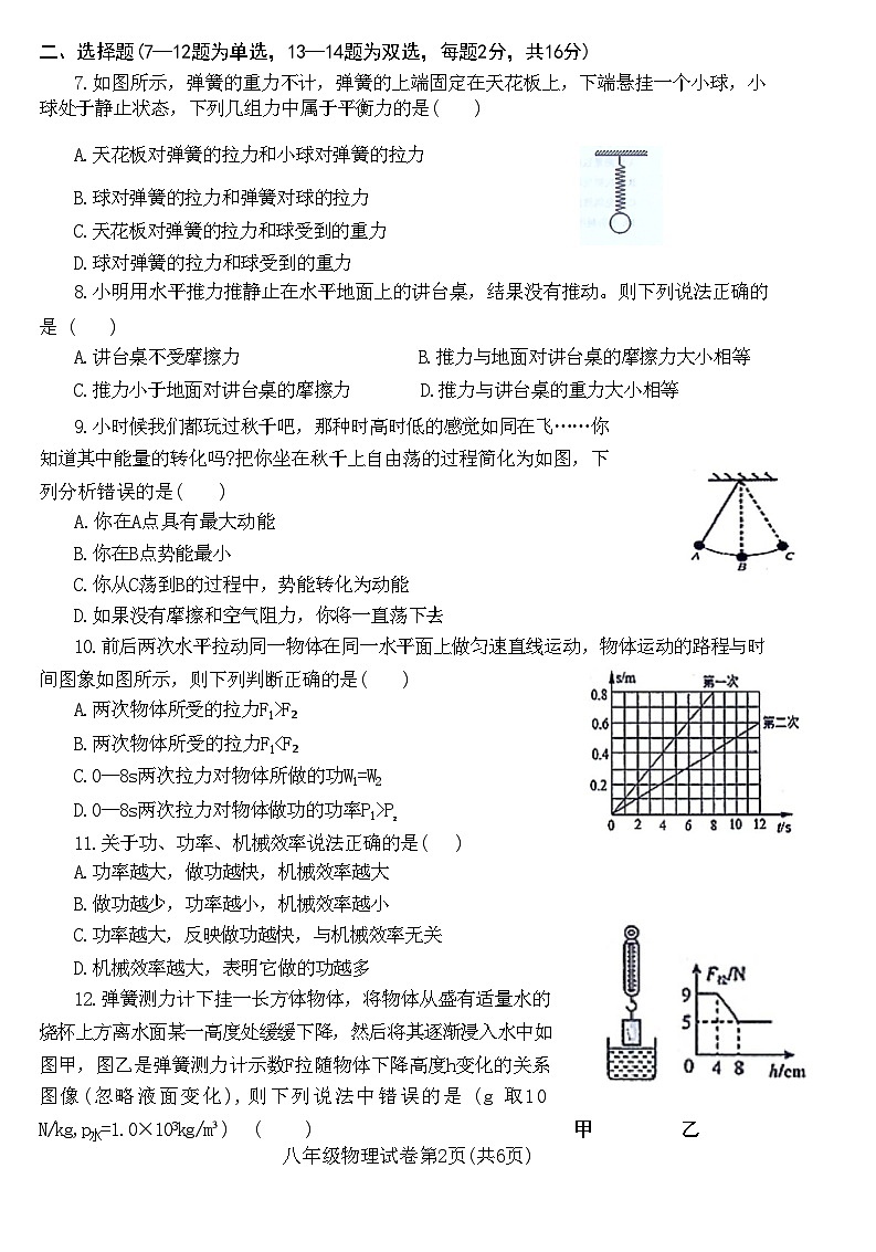 河南省洛阳市栾川县2021+—2022学年八年级下学期期末教学质量检测物理试卷第2页